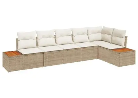 Set de 6 Piese Canapea pentru Grădină cu Perne Bej din Poliratan Acacia - 2/5