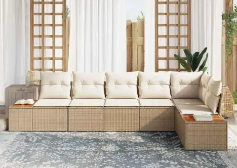 Set de 6 Piese Canapea pentru Grădină cu Perne Bej din Poliratan Acacia - 3/5