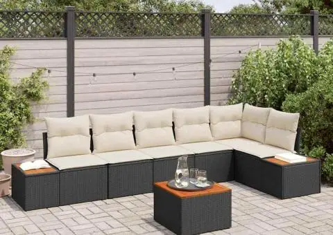 Set de canapea de grădină de 7 piese cu perne Negru Ratan Policotton Acacia - 1/5