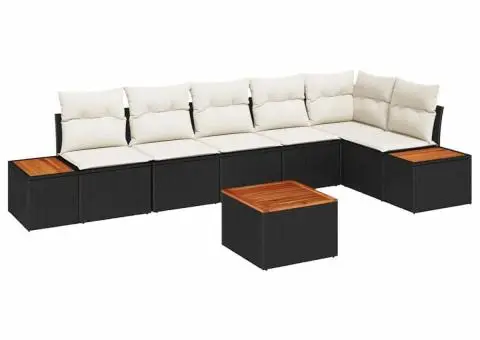 Set de canapea de grădină de 7 piese cu perne Negru Ratan Policotton Acacia - 2/5