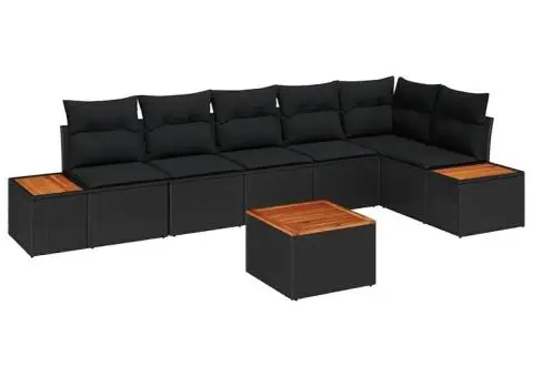 Set de canapea de grădină cu perne negre din poliratan și acacia - 2/5