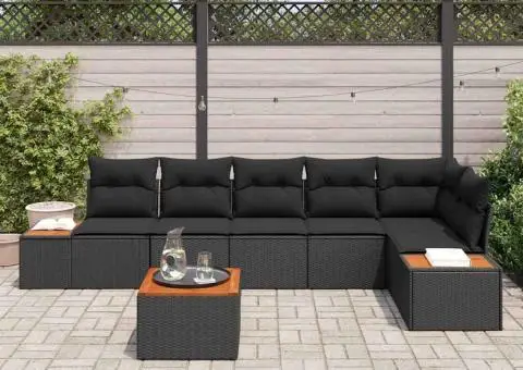 Set de canapea de grădină cu perne negre din poliratan și acacia - 3/5