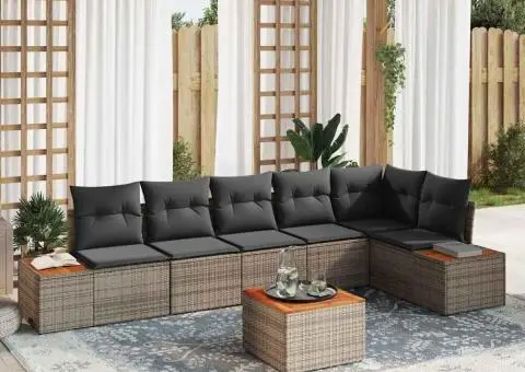 Set de Canapea Grădină cu Perne Gri Poliratan Acacia - 1/5