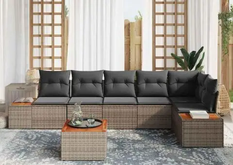 Set de Canapea Grădină cu Perne Gri Poliratan Acacia - 3/5