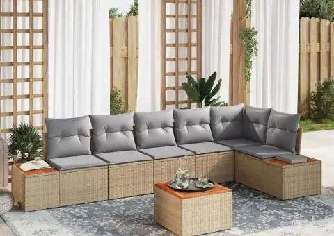 Set de Canapele pentru Grădină cu Perne Bej Rattan Polimer Acacia - 1/5