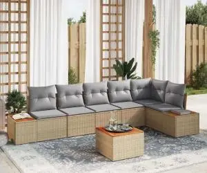 vidaXL Set de Canapele pentru Grădină cu Perne Bej Rattan Polimer Acacia