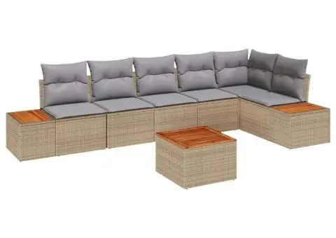 Set de Canapele pentru Grădină cu Perne Bej Rattan Polimer Acacia - 2/5