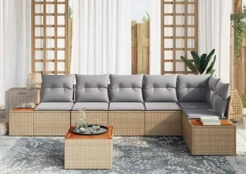 Set de Canapele pentru Grădină cu Perne Bej Rattan Polimer Acacia - 3/5