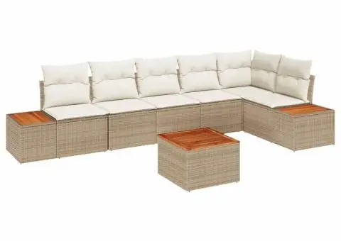 Set canapea grădină 7 piese cu perne bej din poliratan și acacia - 2/5