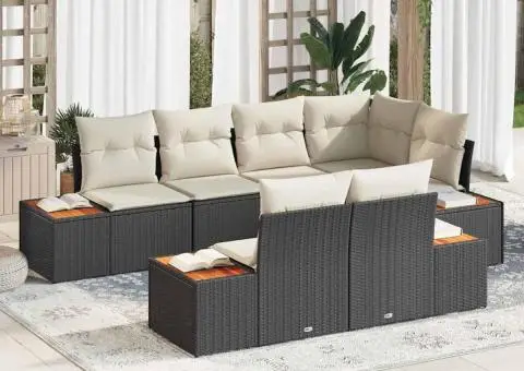 Set de canapea de grădină cu perne Negru Ratan Poliamidă - 1/5