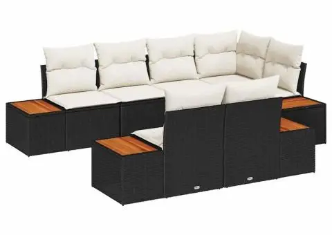 Set de canapea de grădină cu perne Negru Ratan Poliamidă - 2/5