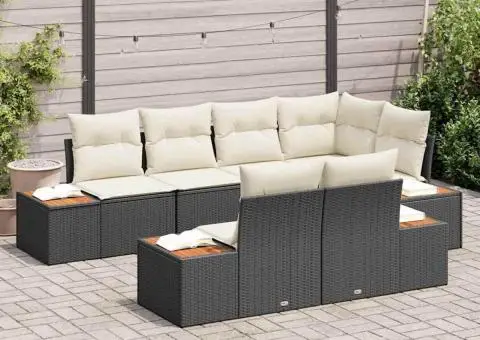 Set de canapea de grădină cu perne Negru Ratan Poliamidă - 3/5