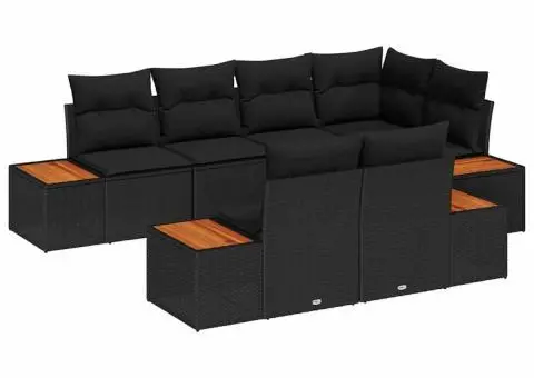 Set de Canapea de Grădină cu Pernuțe Negru Poliratan Acacia - 2/5