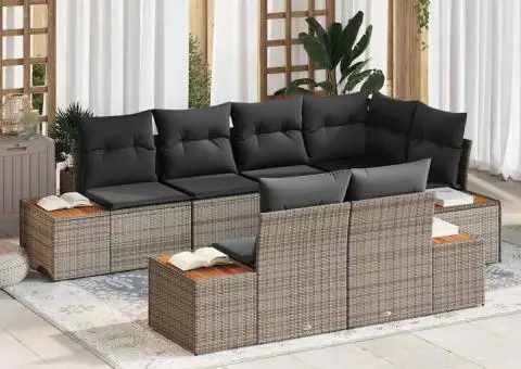 Set de canapele de 7 piese cu perne Gri Poli Ratan Acacia - 1/5