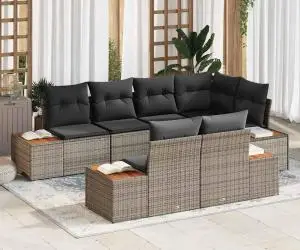 Set de canapele de 7 piese cu perne Gri Poli Ratan Acacia