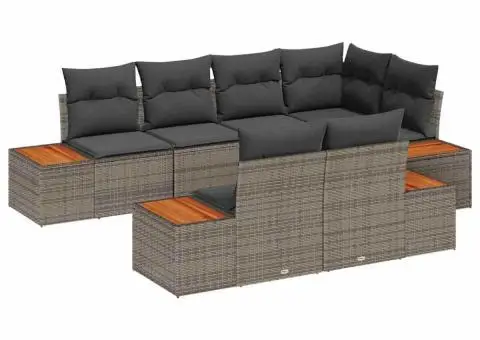 Set de canapele de 7 piese cu perne Gri Poli Ratan Acacia - 2/5