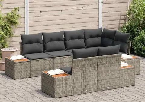 Set de canapele de 7 piese cu perne Gri Poli Ratan Acacia - 3/5