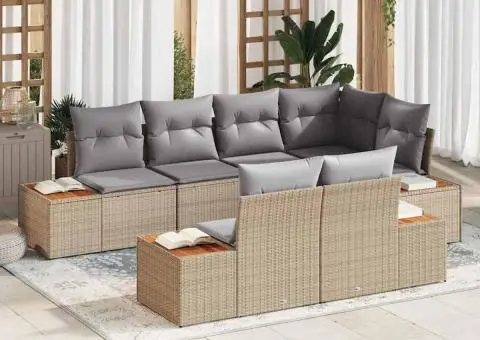 Set de canapele de grădină cu perne Bej Ratan Poli Acacia - 1/5