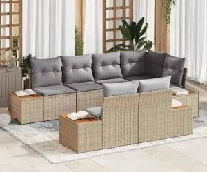 Set de canapele de grădină cu perne Bej Ratan Poli Acacia