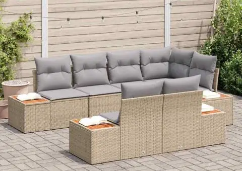 Set de canapele de grădină cu perne Bej Ratan Poli Acacia - 3/5