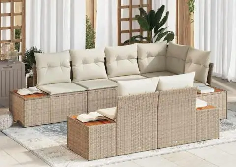 Set de canapea de grădină cu perne Bej Ratan Poliester Acacia - 1/5