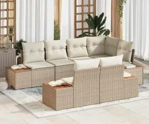 Set de canapea de grădină cu perne Bej Ratan Poliester Acacia