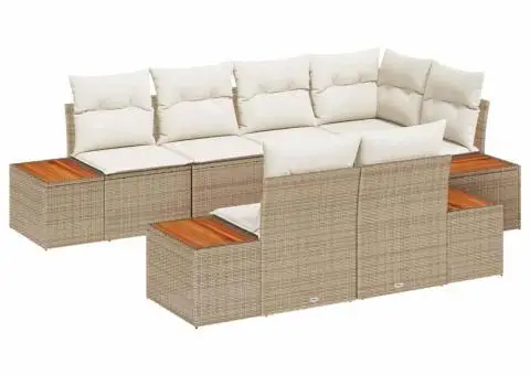 Set de canapea de grădină cu perne Bej Ratan Poliester Acacia - 2/5