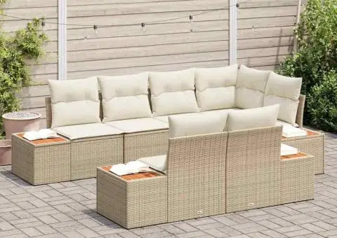 Set de canapea de grădină cu perne Bej Ratan Poliester Acacia - 3/5