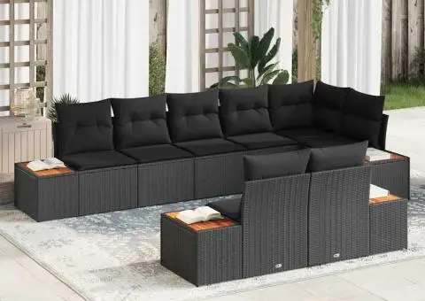 Set de canapea de grădină, 8 piese cu perne - Rattan poli și lemn de acacia - 1/5