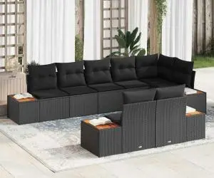 Set de canapea de grădină, 8 piese cu perne - Rattan poli și lemn de acacia