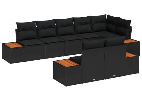 Set de canapea de grădină, 8 piese cu perne - Rattan poli și lemn de acacia - 2/5