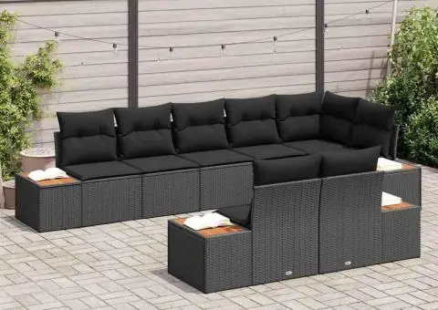 Set de canapea de grădină, 8 piese cu perne - Rattan poli și lemn de acacia - 3/5