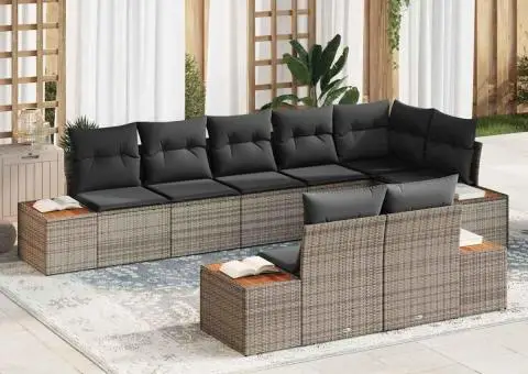 Set canapea grădină 8 piese cu perne - Ratan gri poli și acacia - 1/5