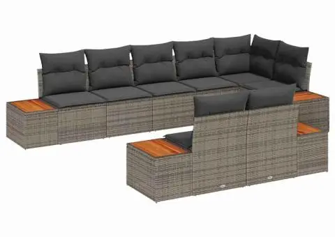 Set canapea grădină 8 piese cu perne - Ratan gri poli și acacia - 2/5