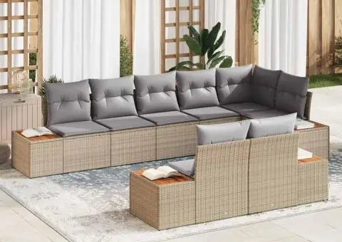 Set de canapea de grădină 8 piese cu perne în ratan polițat și acacia - 1/5