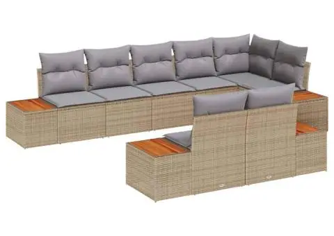 Set de canapea de grădină 8 piese cu perne în ratan polițat și acacia - 2/5