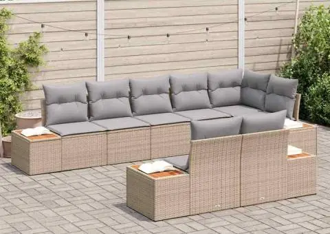 Set de canapea de grădină 8 piese cu perne în ratan polițat și acacia - 3/5