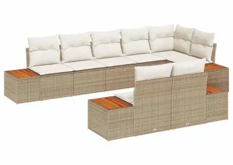 Set de canapea de grădină din 8 piese cu perne bej din ratan poliester și acacia - 2/5