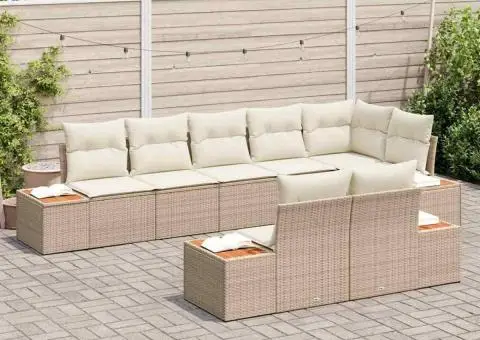 Set de canapea de grădină din 8 piese cu perne bej din ratan poliester și acacia - 3/5