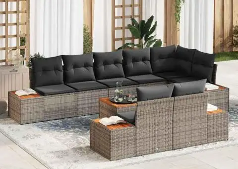 Set canapea grădină 9 piese cu perne - Ratan gri și acacia - 1/5