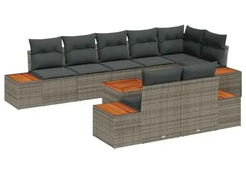 Set canapea grădină 9 piese cu perne - Ratan gri și acacia - 2/5