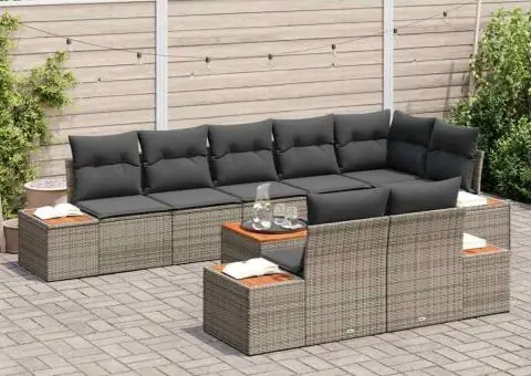 Set canapea grădină 9 piese cu perne - Ratan gri și acacia - 3/5