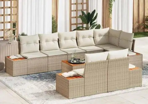 Set de canapea de grădină cu 9 piese și perne din ratan poli și acacia - 1/5