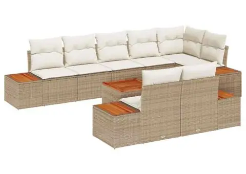 Set de canapea de grădină cu 9 piese și perne din ratan poli și acacia - 2/5