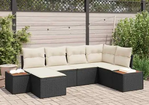 Set de Canapea de Grădină 6 Piese cu Pernă Neagră Ratan Polimer Acacia - 1/5