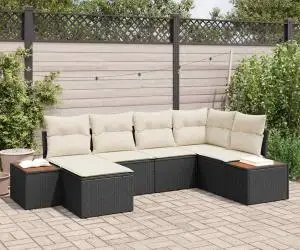 vidaXL Set de Canapea de Grădină 6 Piese cu Pernă Neagră Ratan Polimer Acacia