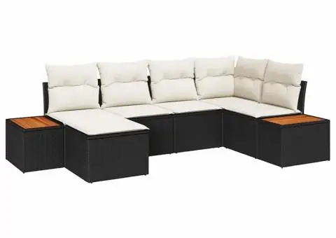 Set de Canapea de Grădină 6 Piese cu Pernă Neagră Ratan Polimer Acacia - 2/5