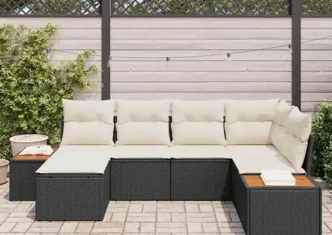 Set de Canapea de Grădină 6 Piese cu Pernă Neagră Ratan Polimer Acacia - 3/5