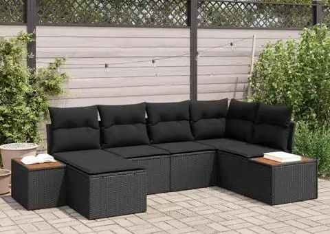 Set de canapea pentru grădină 6 piese cu perne Negru Poliratan Acacia - 1/5