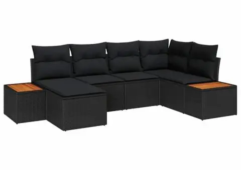 Set de canapea pentru grădină 6 piese cu perne Negru Poliratan Acacia - 2/5